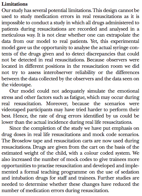 The limitations listed in Kozer et al. (2004)