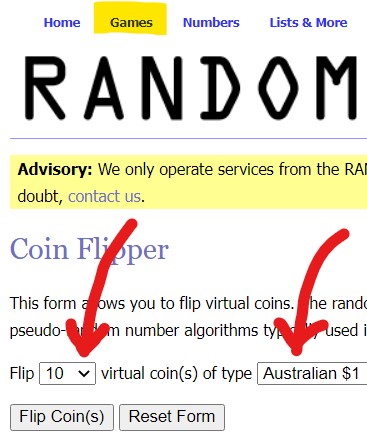Using the online random coin-tosser