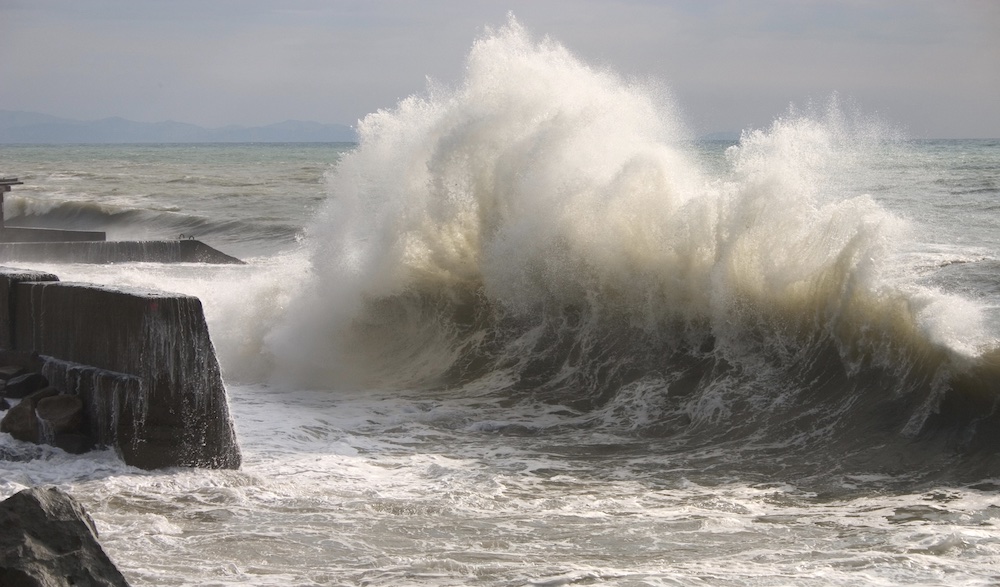 Extreme example of clapotis caused by waves reflecting off a sea wall and interfering with incident waves. Photo: YuriyVZ/iStock