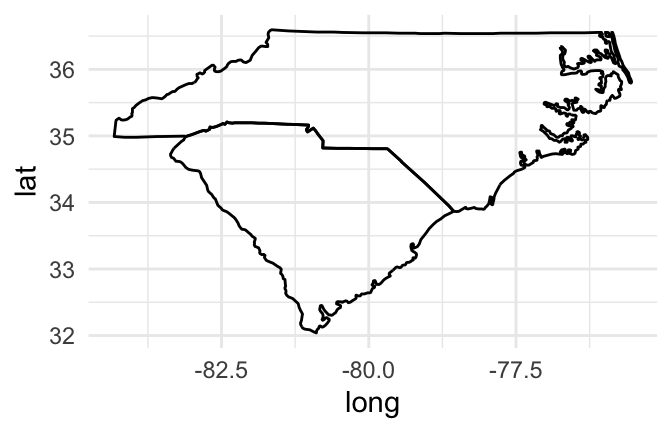 Map of Carolinas with grouping