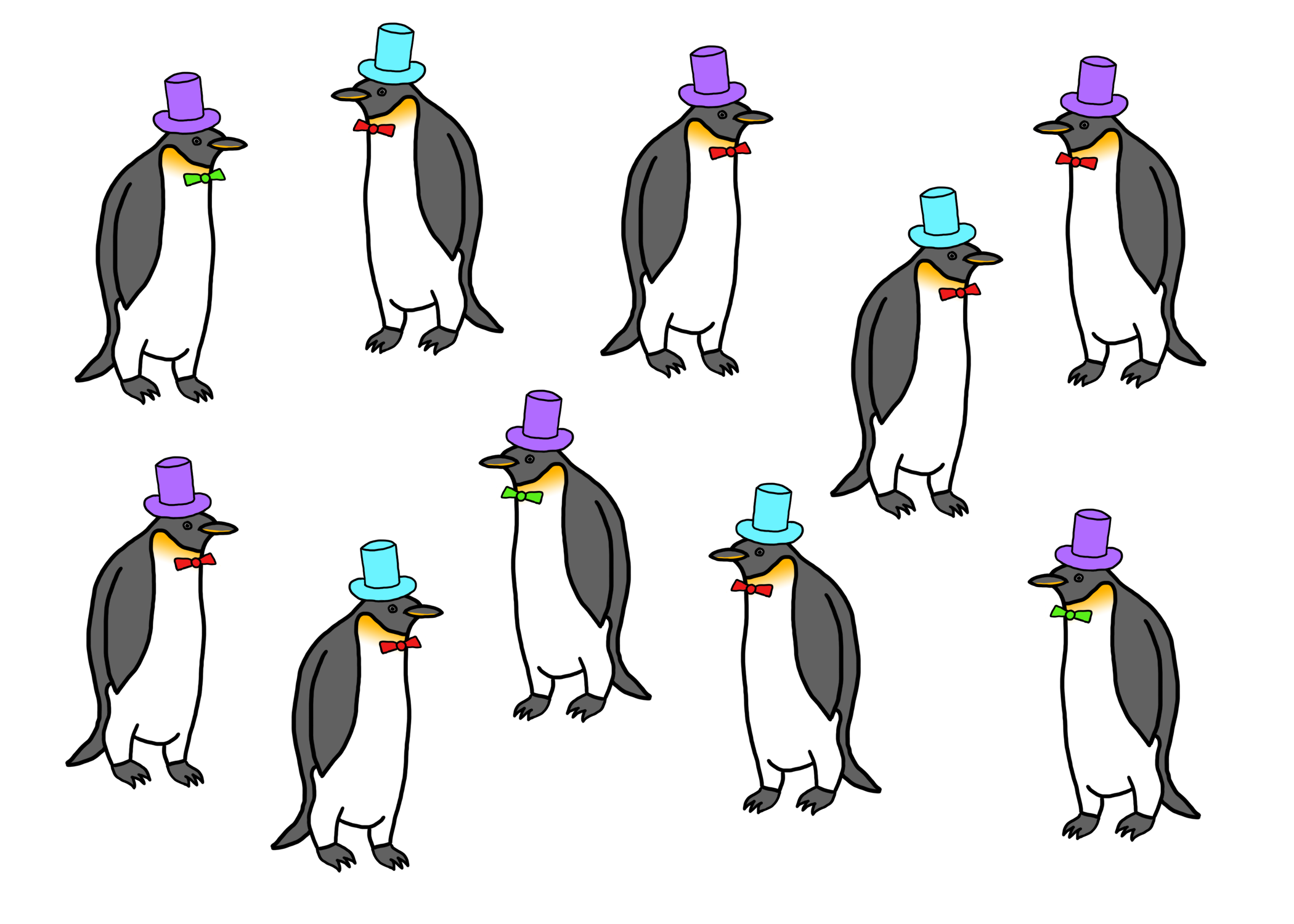 Population of Penguins with Turquoise and Purple Hats