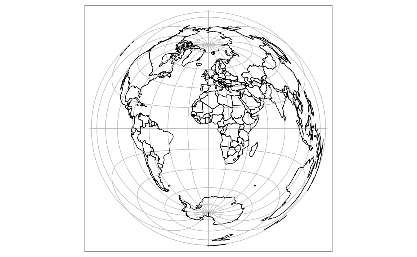Lambert azimuthal equal-area projection centered on longitude and latitude of 0.