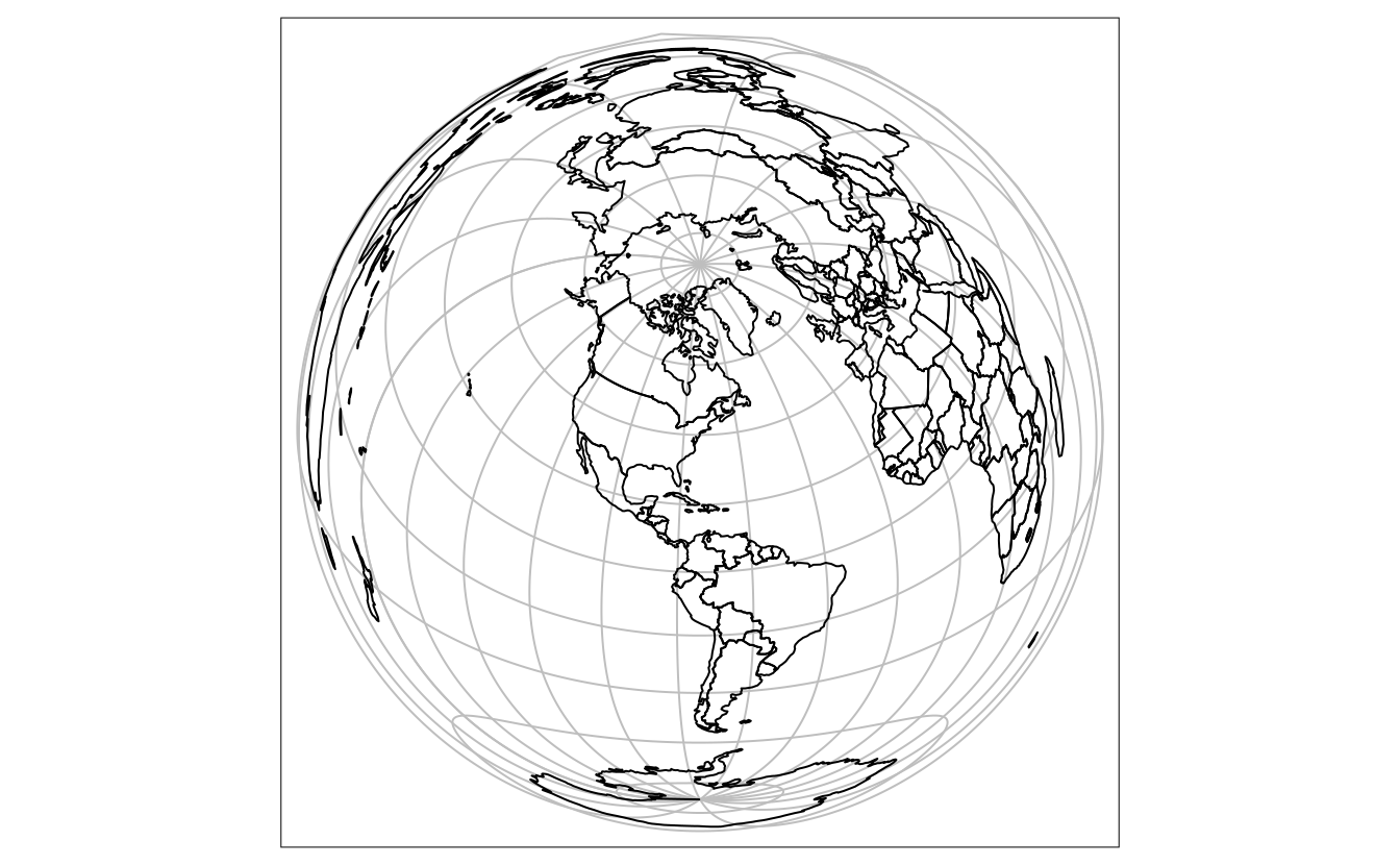 Lambert azimuthal equal-area projection of the world centered on New York City.