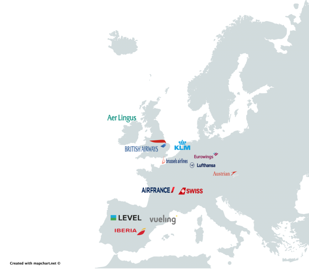 Airlines forming the IAG, AirFrance KLM and Lufthansa Group