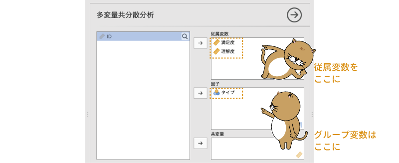 多変量共分散分析の分析設定
