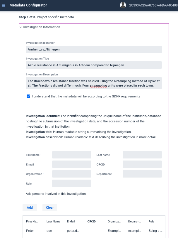 Filled in investigation information