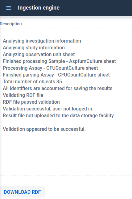 Log of the validation actions of ASPAR KR. The FAIRified dataset can be obtained by clicking `DOWNLOAD RDF'