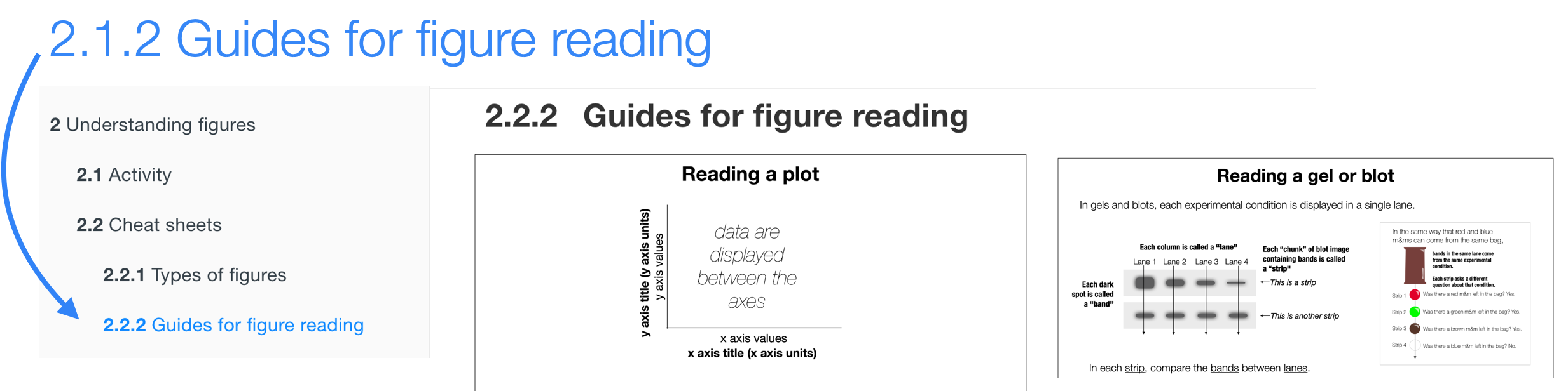 Screen shot of the "Guides for figure reading" cheat sheet tab
