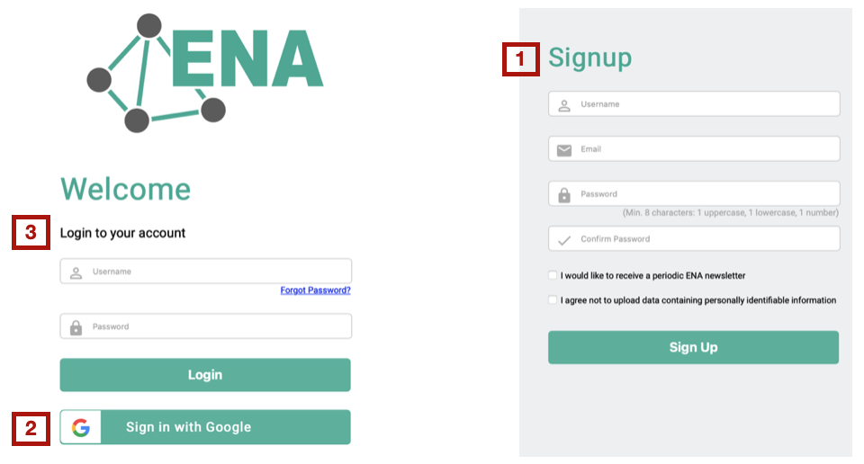 ENA login page