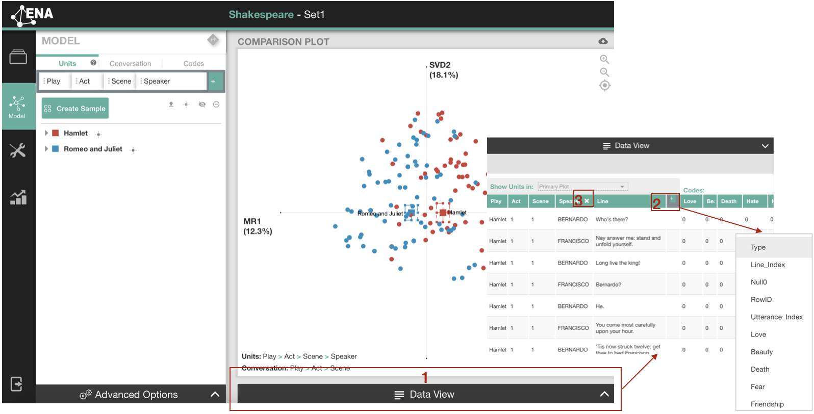 Data view in the ENA webtool