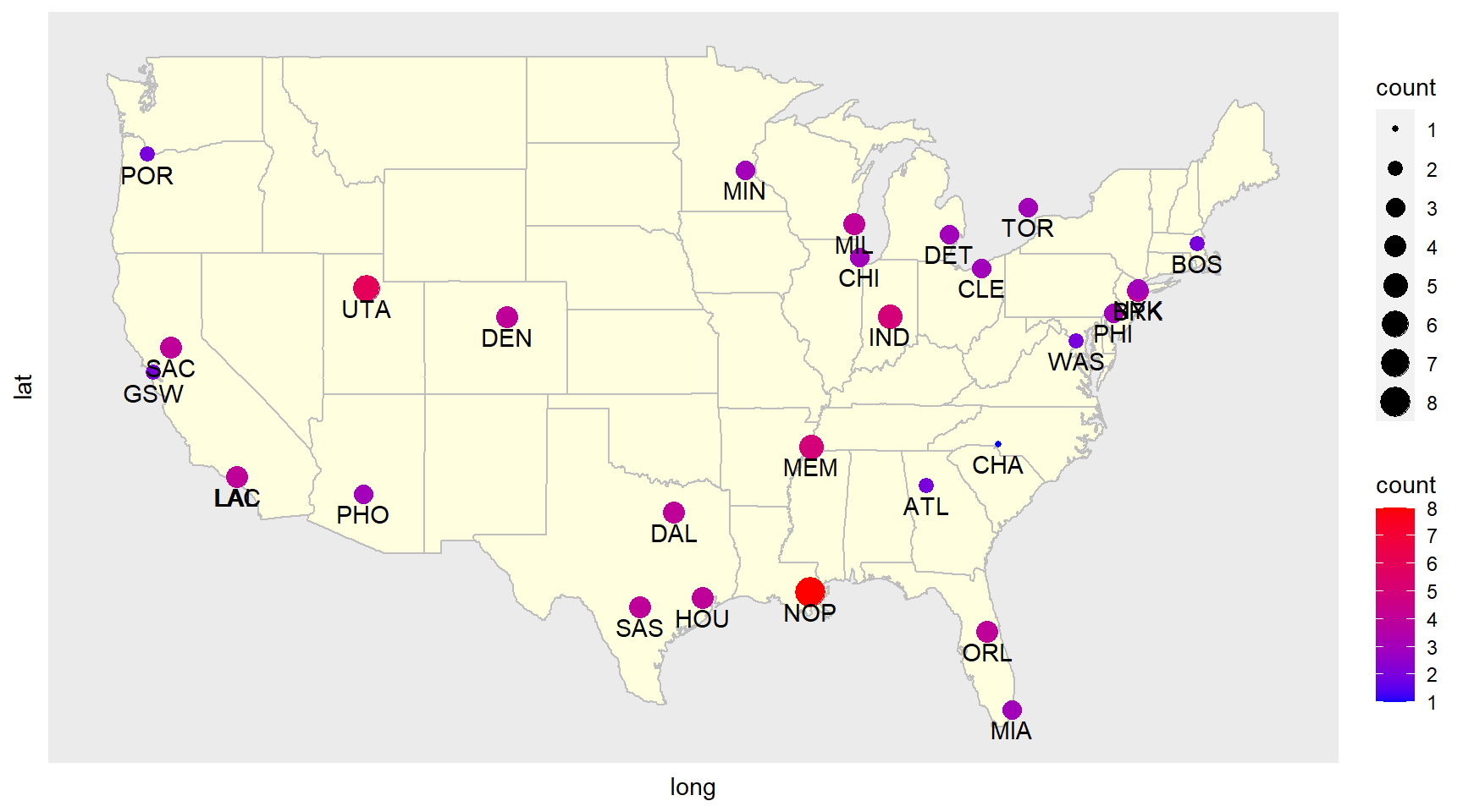 nba teams map