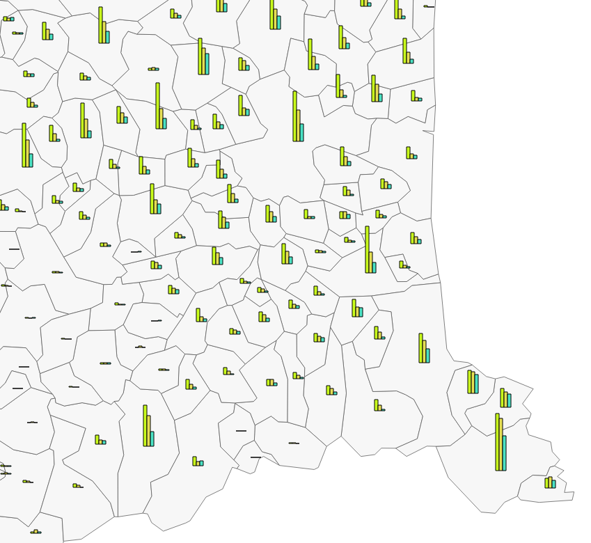 Diagramme en barres representant l’evolution du nombre d’exploitations agricoles par commune entre 1988 et 2010