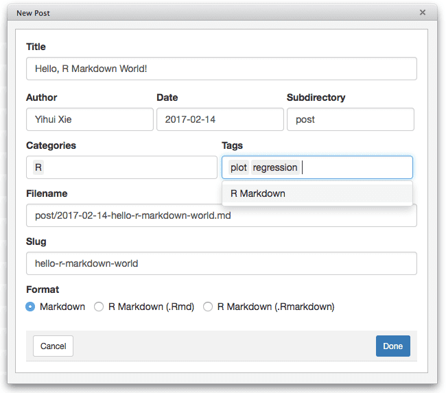 RStudio 插件 New Post