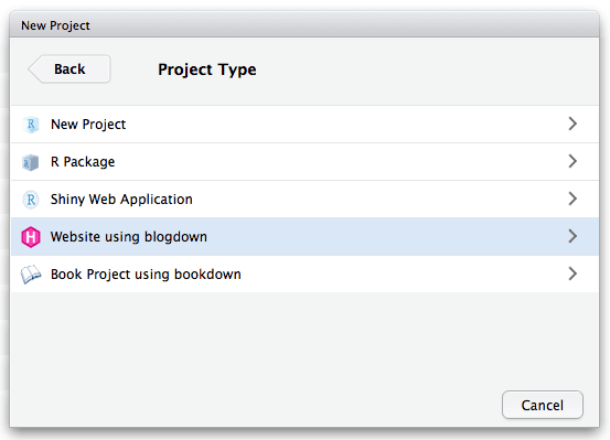 Create a new website project in RStudio.