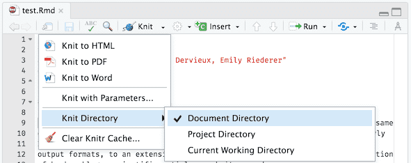 Knit an Rmd document with other possible working directories in RStudio.