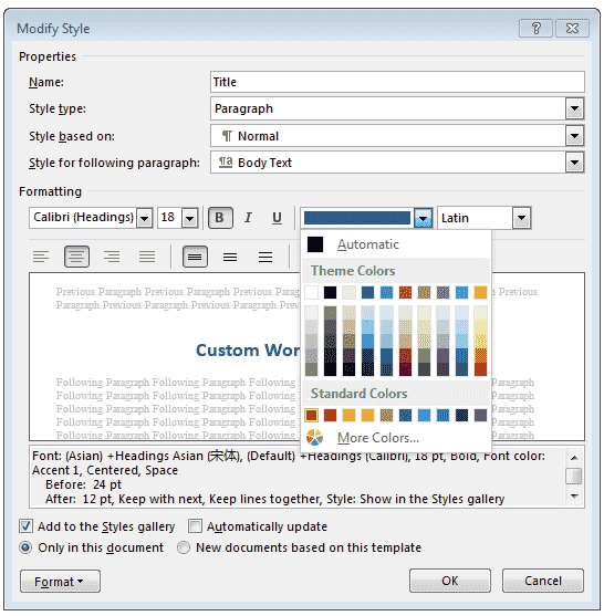 how to apply the shaded style set in word 2013